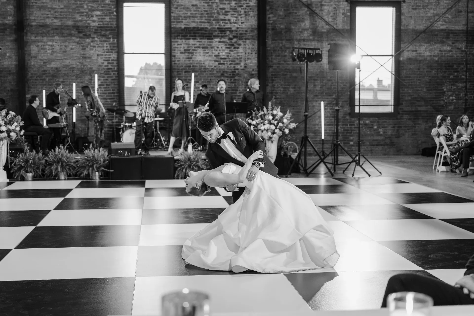 First dance on the checkered floor with live band